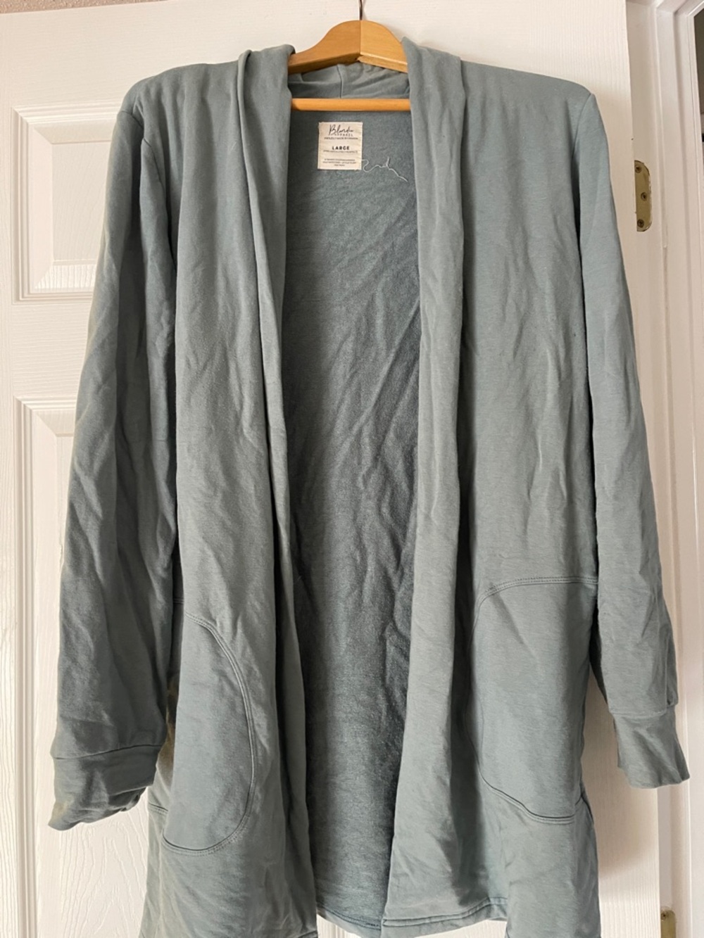 Blondie Apparel Shawl Collar Open-Front Cardigan in Sage/Ice Blue